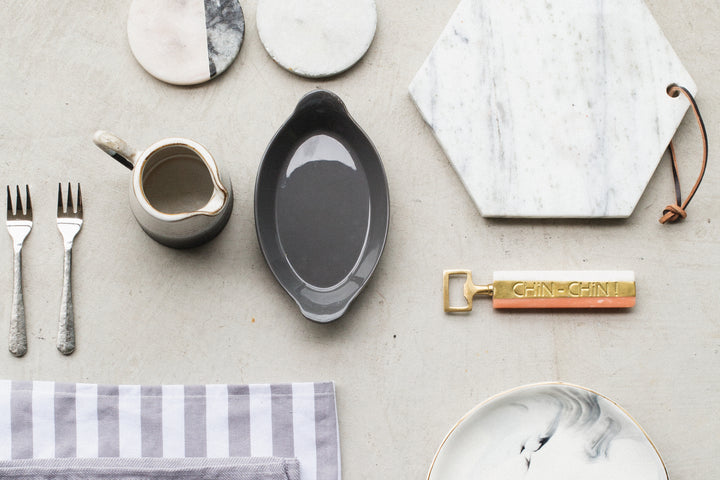 Home and kitchen accessories on a tabletop