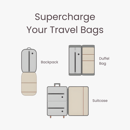 Illustration of a vacuum bag used with a backpack, duffel bag or suitcase